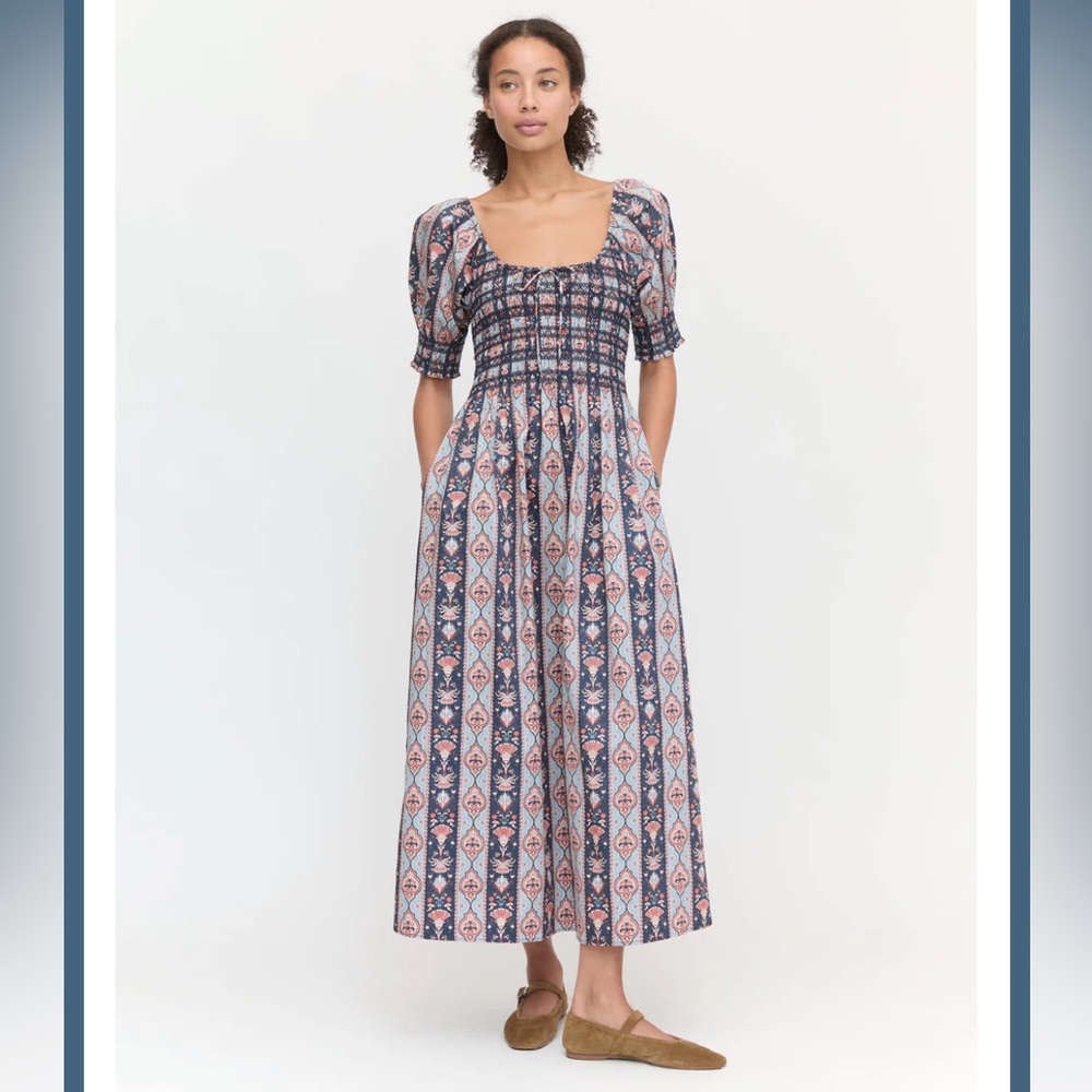 Hill House Home The Madeline Nap Dress in Navy Emma Stripe Navy Multi Size Large